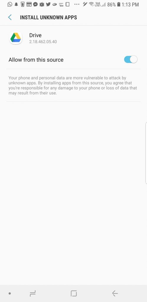 Enable Unknown Sources on Android Device