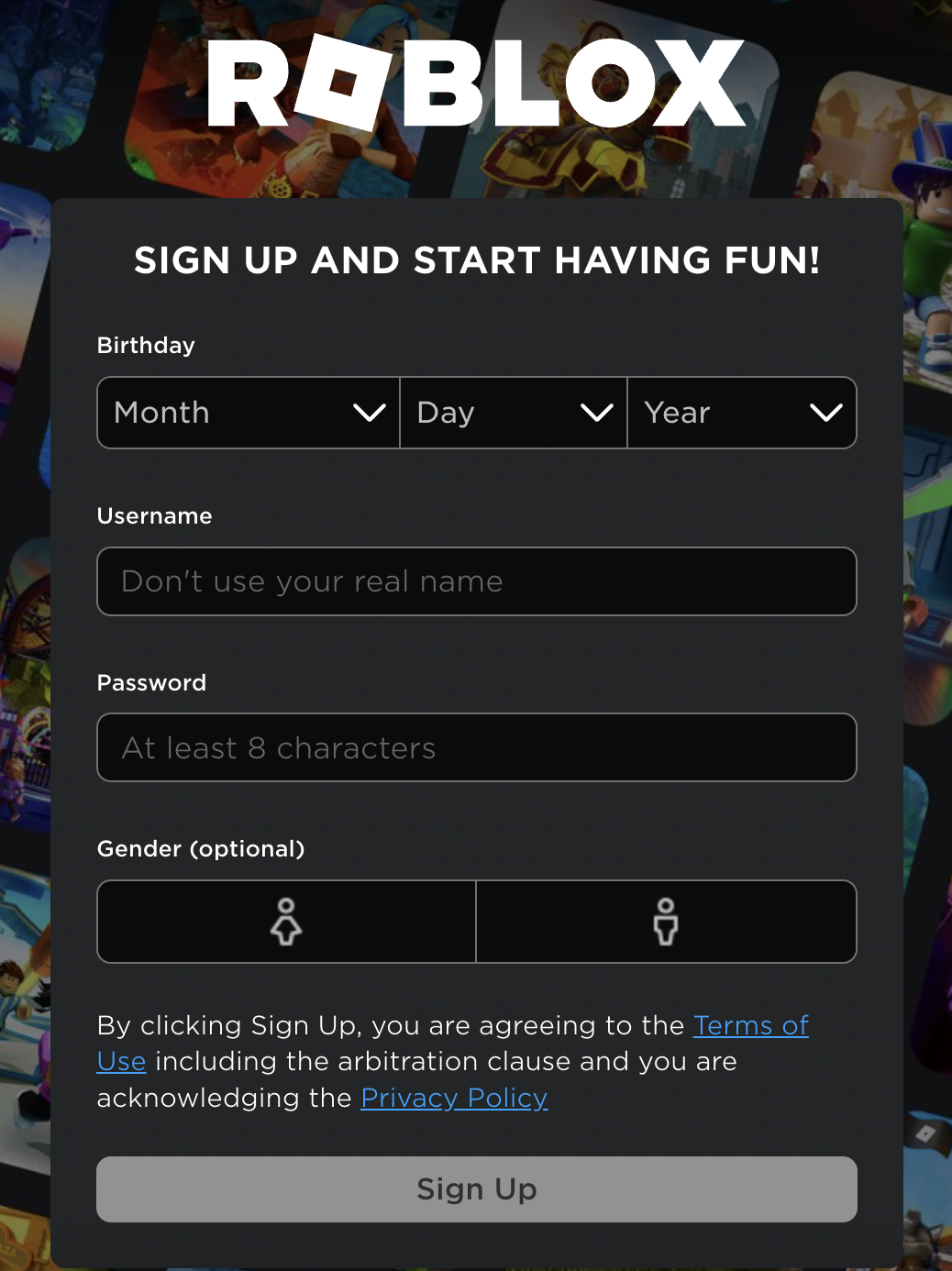 Enter Details to Sign Up Free Roblox Account to get Free Robux